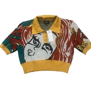 Knitted sleeve polo top- new
